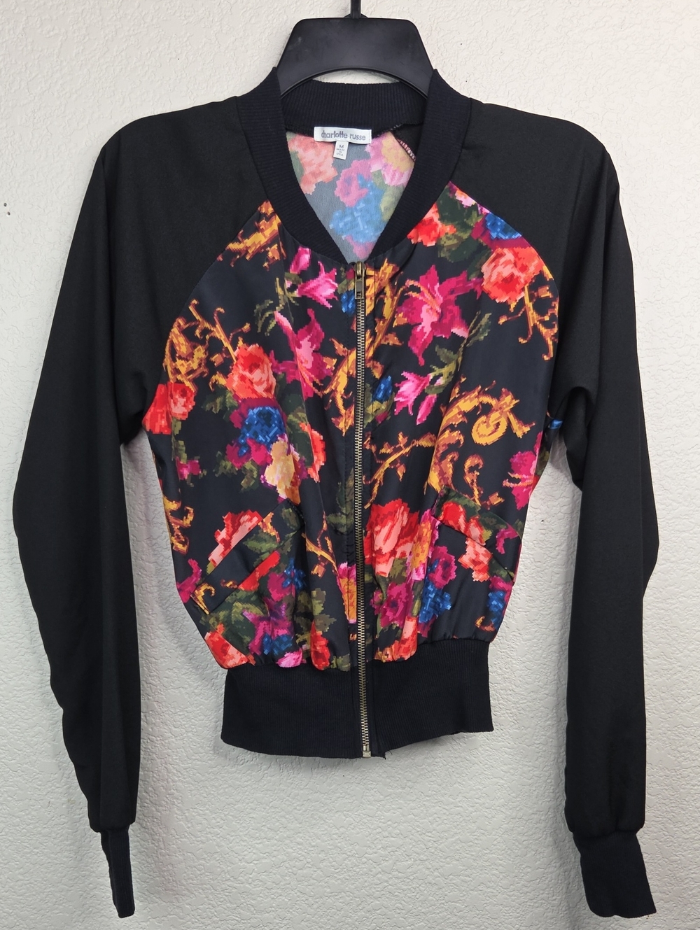 Charlotte Russe Floral Black Bomber Jacket